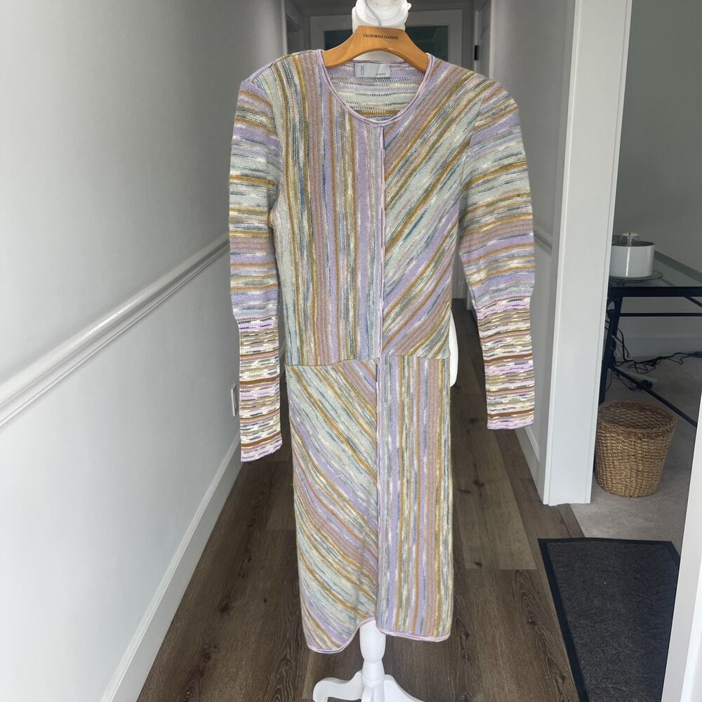 Missoni Size M Wool Blend Sweater Dress Crew Neck Long Sleeve Pastel Fitted FLAW
